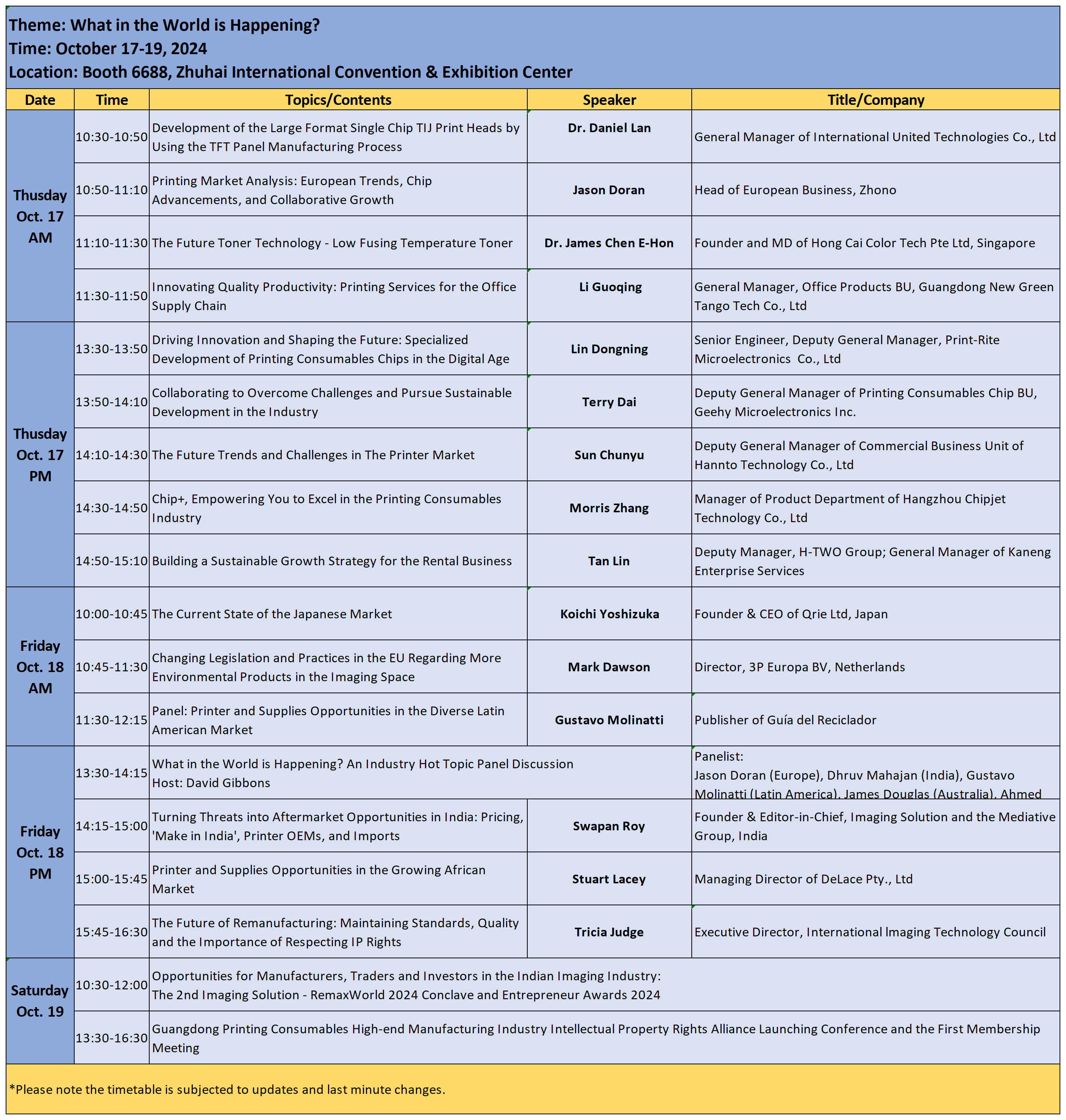 RemaxWorld Summit 2024 Timetable