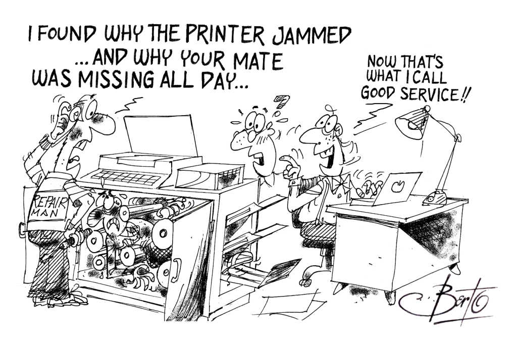 Jammed Printer Service Calls Berto cartoon rtmworld