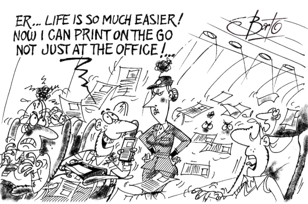 Onboard with Mobile Printing Berto cartoon rtmworld