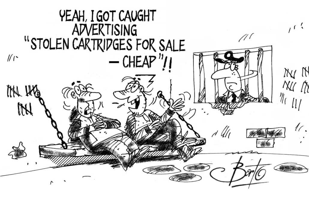 Thief Advertises Stolen Cartridges rtmworld Berto cartoon