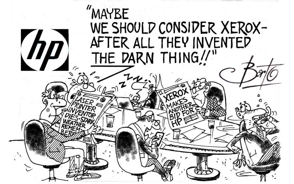 Xerox Makes Hostile Bid for HP shares Berto cartoon rtmworld