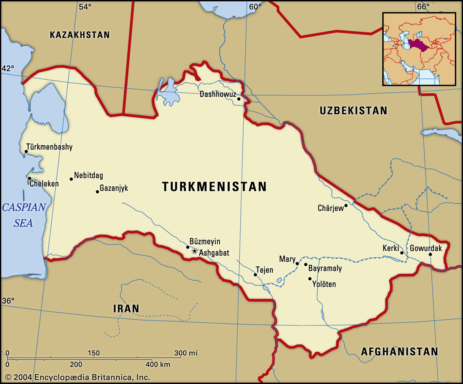 Туркмения физическая карта