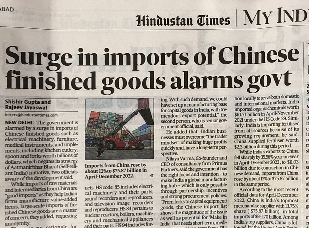 Chinese Imports Surge in India